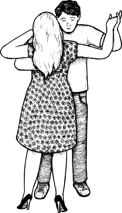 Two people dancing in ballroom hold