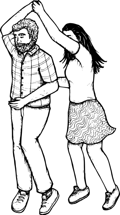 Two dancers with one turning under the other's arm